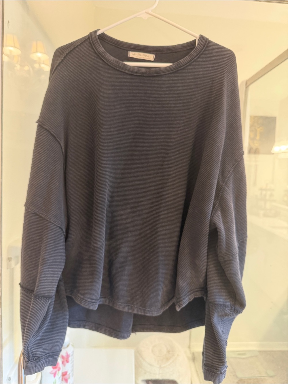Free People - We the Free Relaxed Ribbed Crewneck Sweatshirt Charcoal